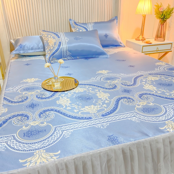 91家纺网 家纺一手货源 找家纺 ds生活馆 凉席冰丝席可水洗冰丝席床裙款冰丝席三件套 安吉丽