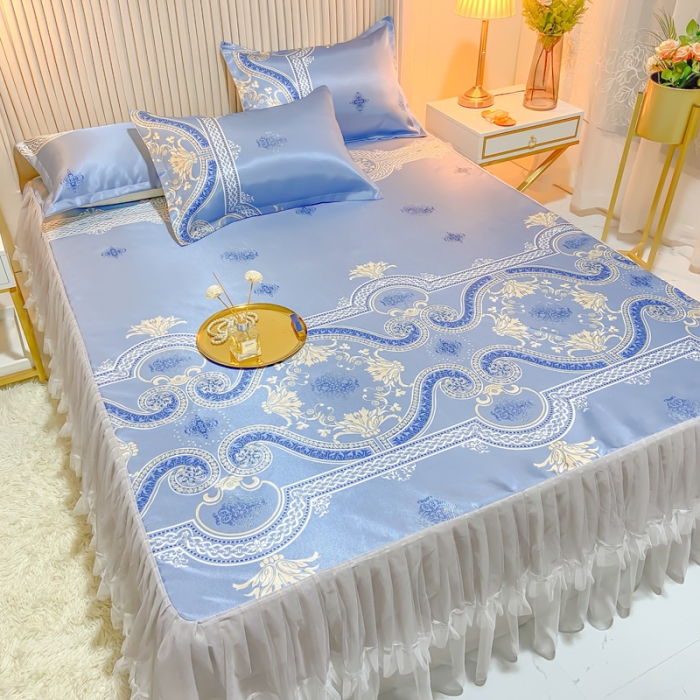 91家纺网 家纺一手货源 找家纺 ds生活馆 凉席冰丝席可水洗冰丝席床裙款冰丝席三件套 安吉丽