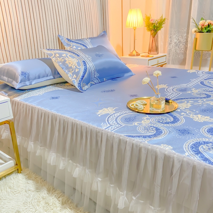 91家纺网 家纺一手货源 找家纺 ds生活馆 凉席冰丝席可水洗冰丝席床裙款冰丝席三件套 安吉丽