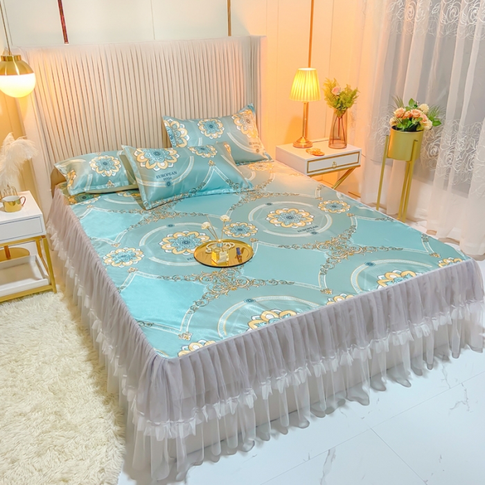 91家纺网 家纺一手货源 找家纺 ds生活馆 凉席冰丝席可水洗冰丝席床裙款冰丝席三件套 华尔兹兰