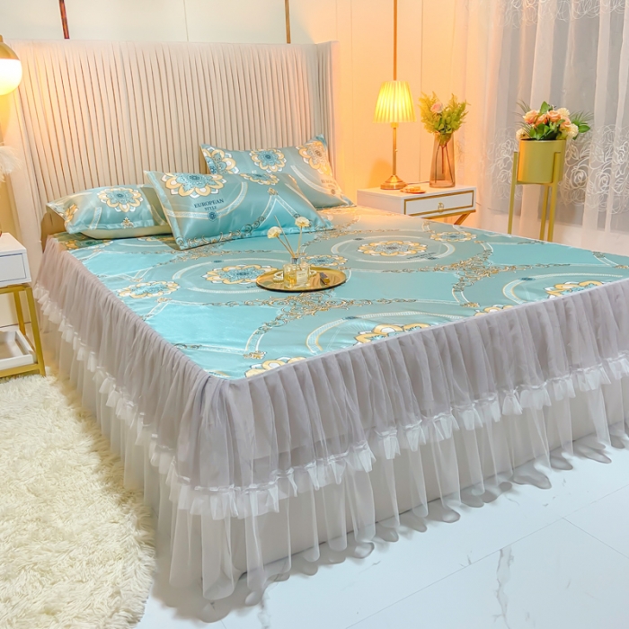 91家纺网 家纺一手货源 找家纺 ds生活馆 凉席冰丝席可水洗冰丝席床裙款冰丝席三件套 华尔兹兰