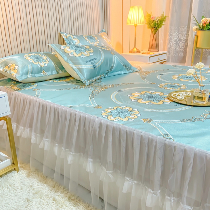 91家纺网 家纺一手货源 找家纺 ds生活馆 凉席冰丝席可水洗冰丝席床裙款冰丝席三件套 华尔兹兰