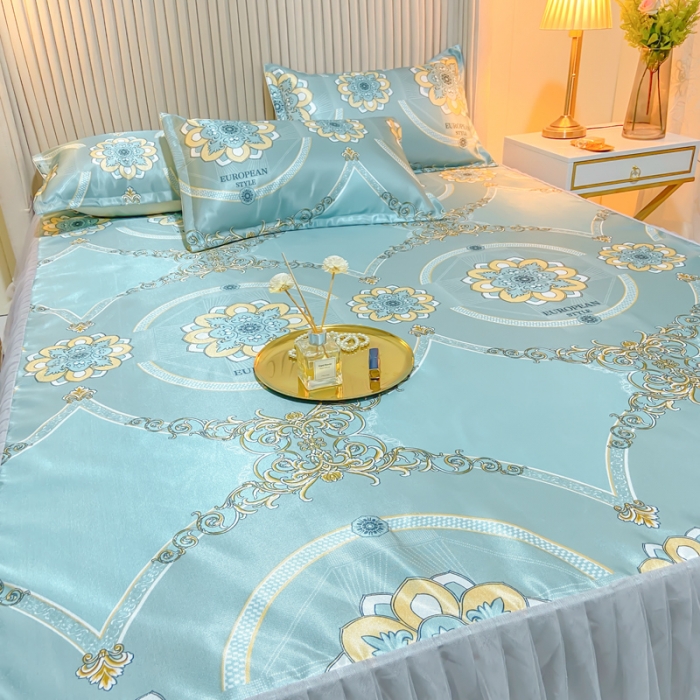 91家纺网 家纺一手货源 找家纺 ds生活馆 凉席冰丝席可水洗冰丝席床裙款冰丝席三件套 华尔兹兰