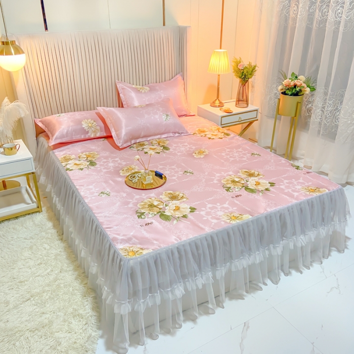 91家纺网 家纺一手货源 找家纺 ds生活馆 凉席冰丝席可水洗冰丝席床裙款冰丝席三件套 曼妙舞姿