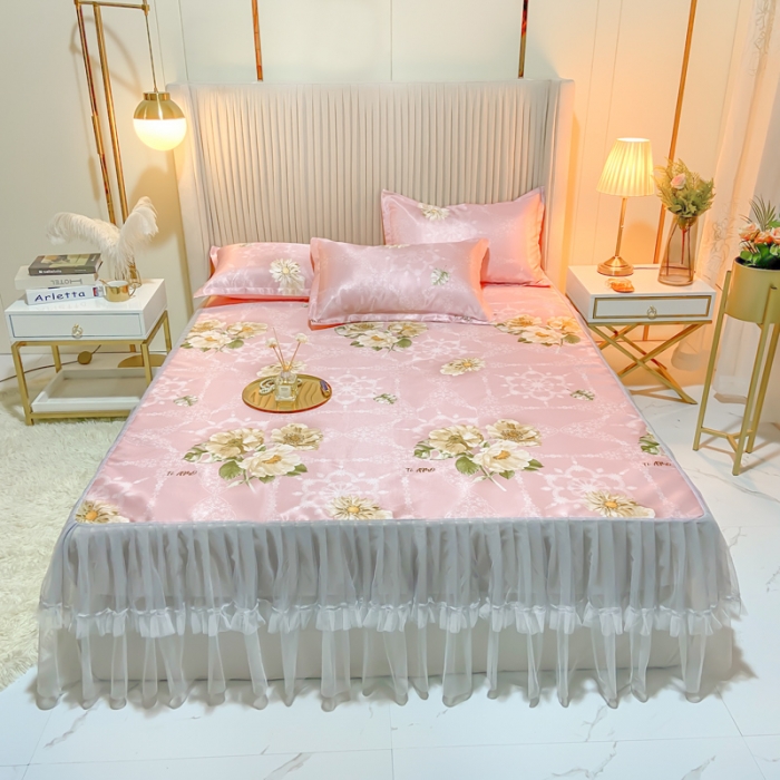 91家纺网 家纺一手货源 找家纺 ds生活馆 凉席冰丝席可水洗冰丝席床裙款冰丝席三件套 曼妙舞姿