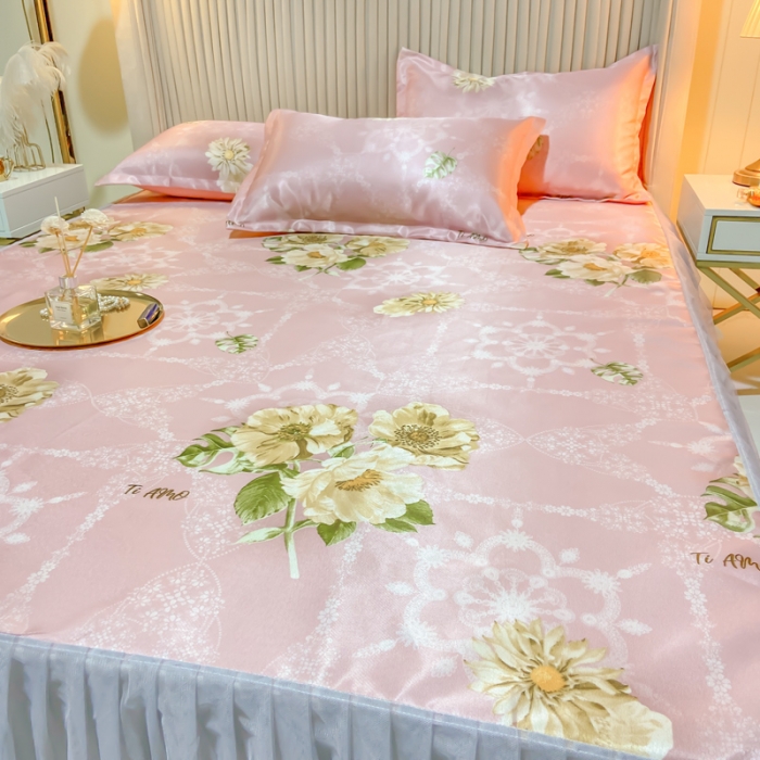 91家纺网 家纺一手货源 找家纺 ds生活馆 凉席冰丝席可水洗冰丝席床裙款冰丝席三件套 曼妙舞姿