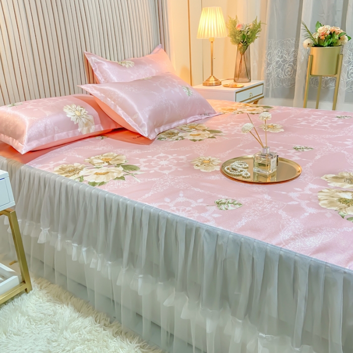 91家纺网 家纺一手货源 找家纺 ds生活馆 凉席冰丝席可水洗冰丝席床裙款冰丝席三件套 曼妙舞姿