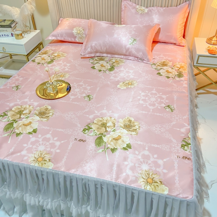 91家纺网 家纺一手货源 找家纺 ds生活馆 凉席冰丝席可水洗冰丝席床裙款冰丝席三件套 曼妙舞姿