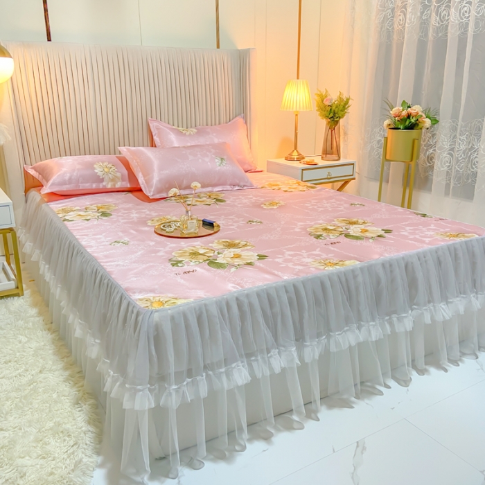 91家纺网 家纺一手货源 找家纺 ds生活馆 凉席冰丝席可水洗冰丝席床裙款冰丝席三件套 曼妙舞姿