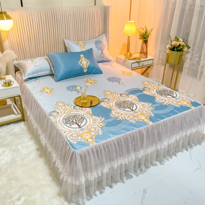 91家纺网 家纺一手货源 找家纺 ds生活馆 凉席冰丝席可水洗冰丝席床裙款冰丝席三件套 慕南枝想