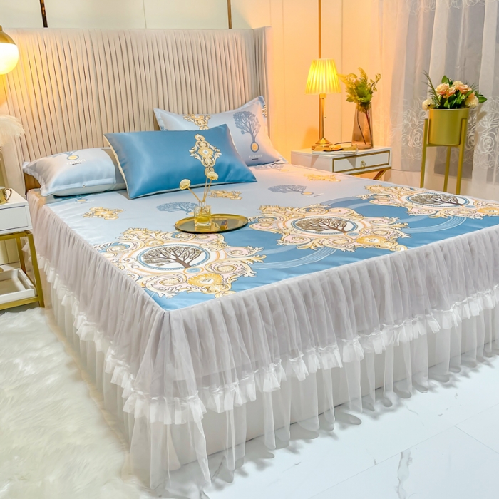 91家纺网 家纺一手货源 找家纺 ds生活馆 凉席冰丝席可水洗冰丝席床裙款冰丝席三件套 慕南枝想