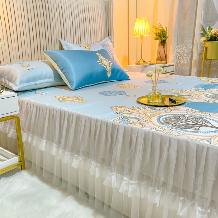 91家纺网 家纺一手货源 找家纺 ds生活馆 凉席冰丝席可水洗冰丝席床裙款冰丝席三件套 慕南枝想