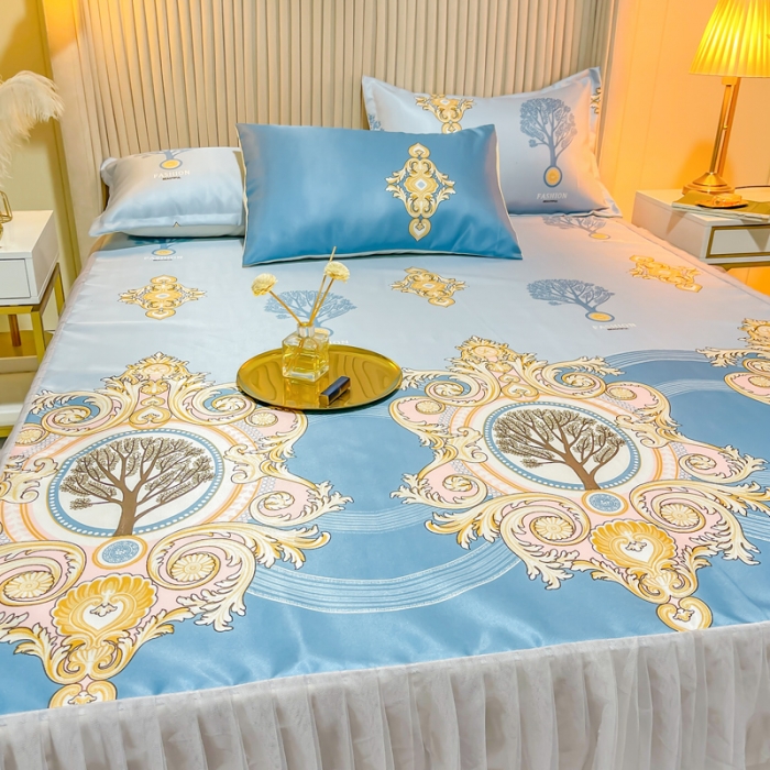 91家纺网 家纺一手货源 找家纺 ds生活馆 凉席冰丝席可水洗冰丝席床裙款冰丝席三件套 慕南枝想