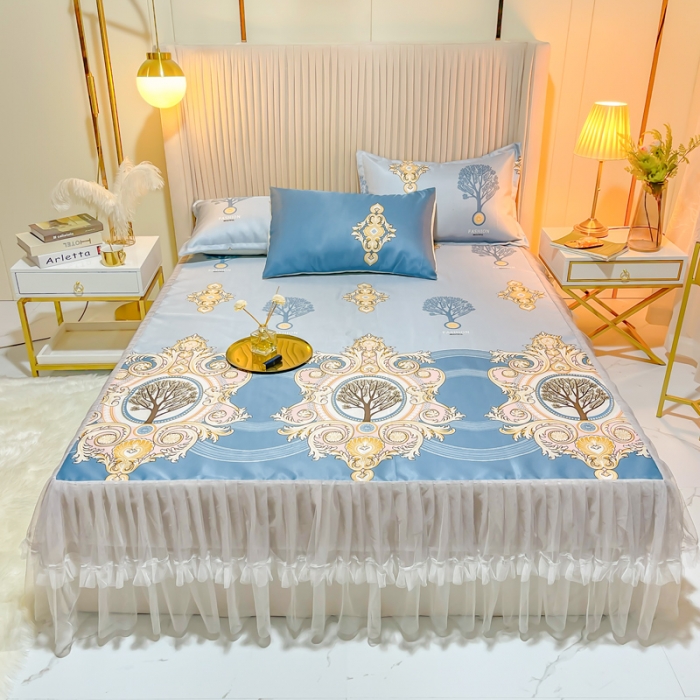 91家纺网 家纺一手货源 找家纺 ds生活馆 凉席冰丝席可水洗冰丝席床裙款冰丝席三件套 慕南枝想