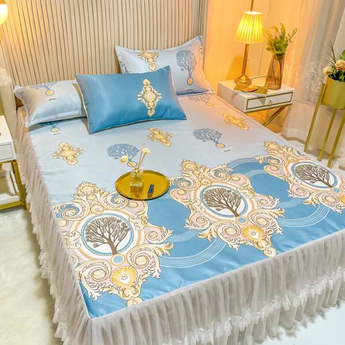 91家纺网 家纺一手货源 找家纺 ds生活馆 凉席冰丝席可水洗冰丝席床裙款冰丝席三件套 慕南枝想