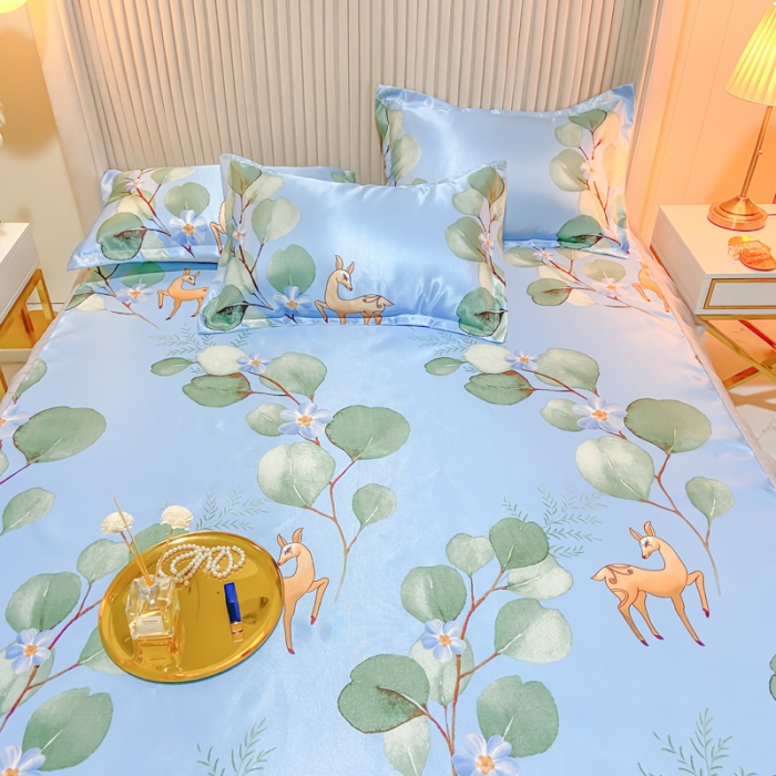 91家纺网 家纺一手货源 找家纺 ds生活馆 凉席冰丝席可水洗冰丝席床裙款冰丝席三件套 森林奇境