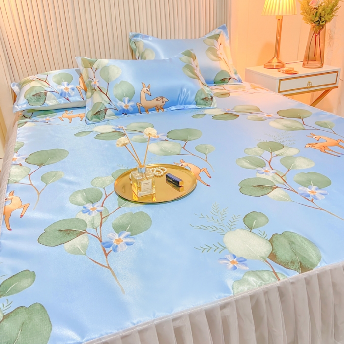 91家纺网 家纺一手货源 找家纺 ds生活馆 凉席冰丝席可水洗冰丝席床裙款冰丝席三件套 森林奇境