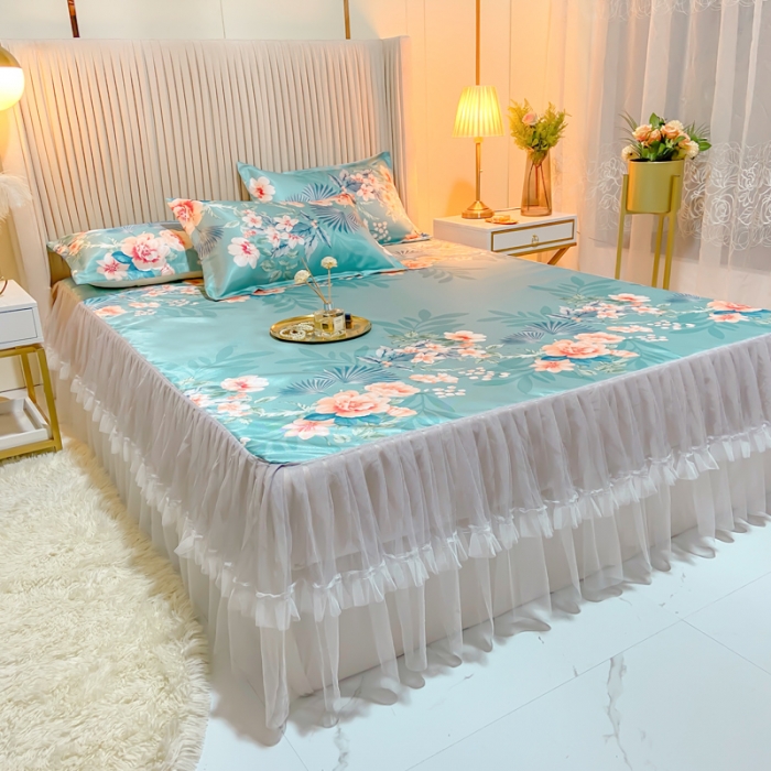 91家纺网 家纺一手货源 找家纺 ds生活馆 凉席冰丝席可水洗冰丝席床裙款冰丝席三件套 盛世花开