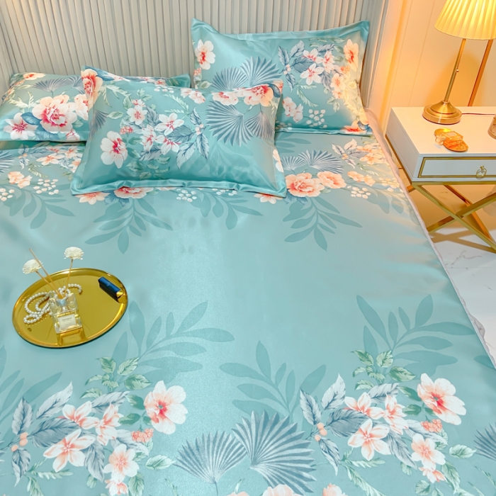 91家纺网 家纺一手货源 找家纺 ds生活馆 凉席冰丝席可水洗冰丝席床裙款冰丝席三件套 盛世花开