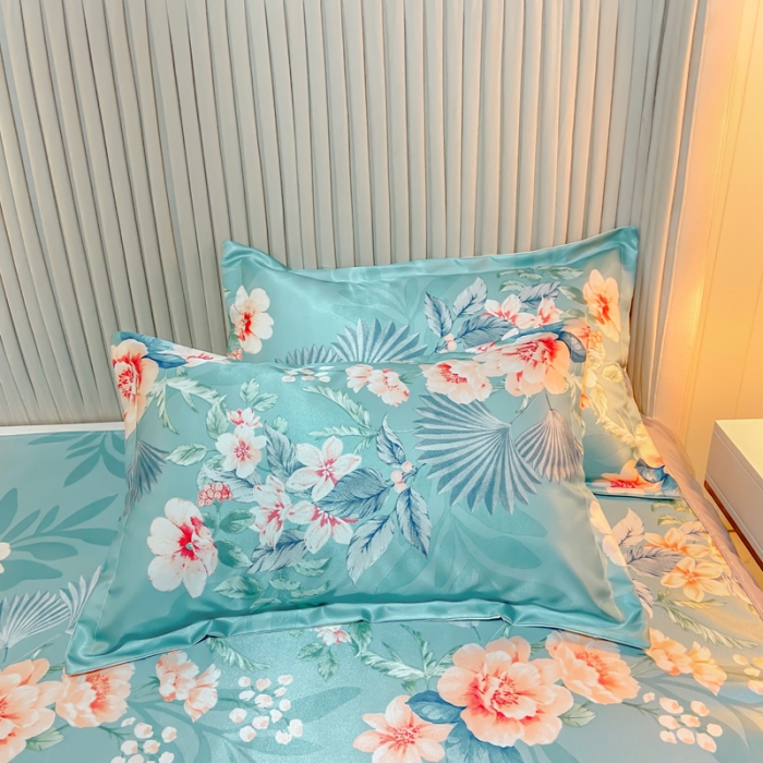 91家纺网 家纺一手货源 找家纺 ds生活馆 凉席冰丝席可水洗冰丝席床裙款冰丝席三件套 盛世花开