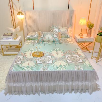 ds生活馆 凉席冰丝席可水洗冰丝席床裙款冰丝席三件套 维纳斯绿