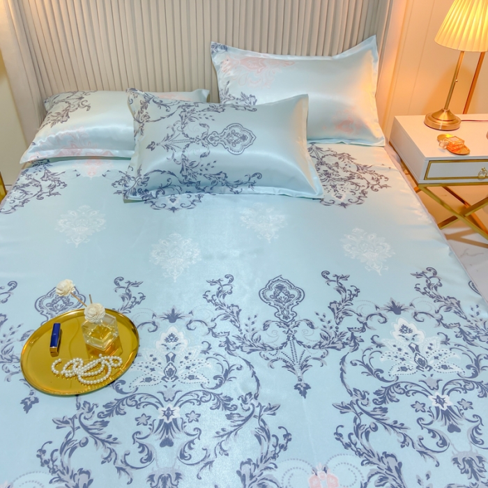 91家纺网 家纺一手货源 找家纺 ds生活馆 凉席冰丝席可水洗冰丝席床裙款冰丝席三件套 悉尼蓝