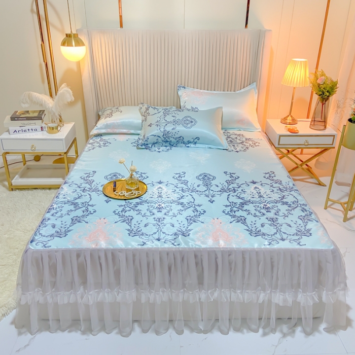 91家纺网 家纺一手货源 找家纺 ds生活馆 凉席冰丝席可水洗冰丝席床裙款冰丝席三件套 悉尼蓝