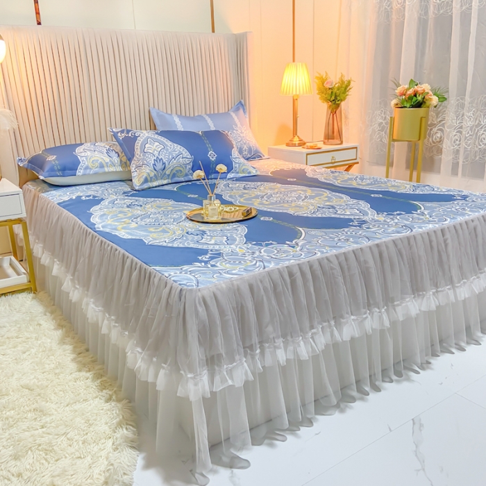 91家纺网 家纺一手货源 找家纺 ds生活馆 凉席冰丝席可水洗冰丝席床裙款冰丝席三件套 雅韵翩然