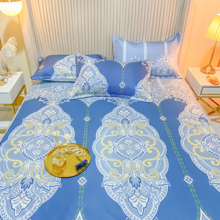 91家纺网 家纺一手货源 找家纺 ds生活馆 凉席冰丝席可水洗冰丝席床裙款冰丝席三件套 雅韵翩然