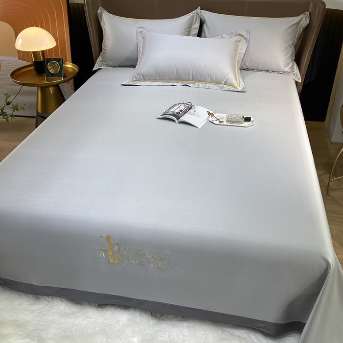 91家纺网 家纺一手货源 找家纺 眠帛家居 2021新款刺绣竹语天丝凉席三件套 刺绣灰