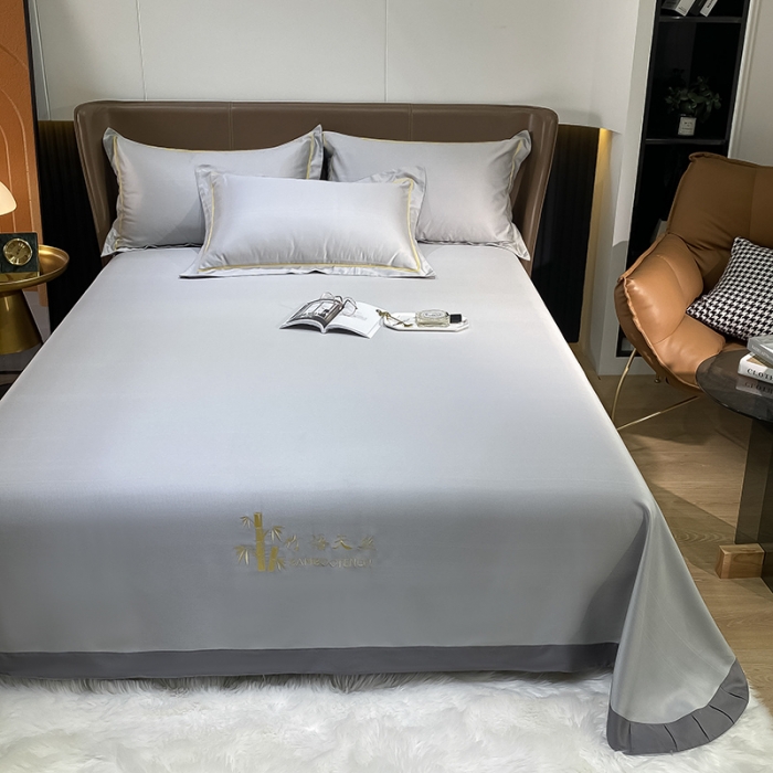 91家纺网 家纺一手货源 找家纺 眠帛家居 2021新款刺绣竹语天丝凉席三件套 刺绣灰