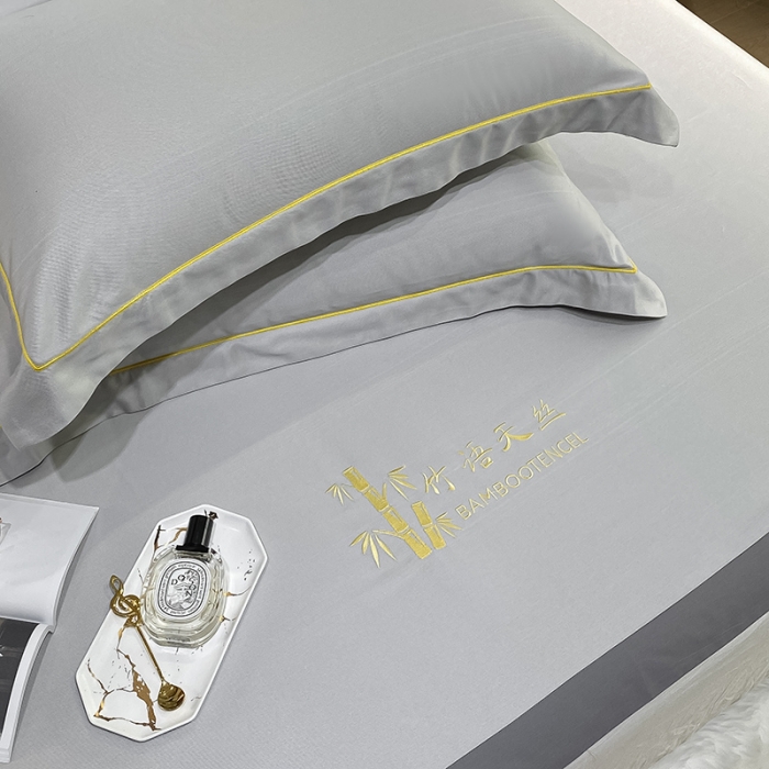 91家纺网 家纺一手货源 找家纺 眠帛家居 2021新款刺绣竹语天丝凉席三件套 刺绣灰