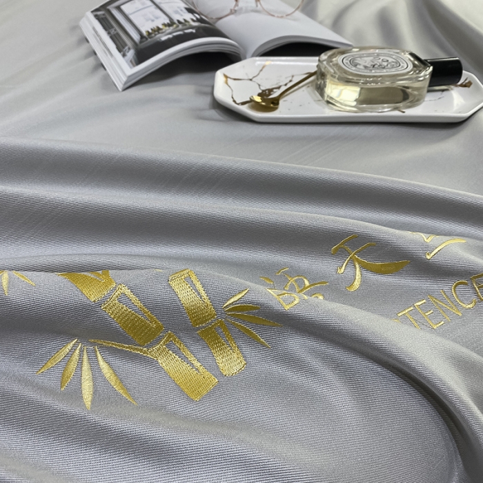 91家纺网 家纺一手货源 找家纺 眠帛家居 2021新款刺绣竹语天丝凉席三件套 刺绣灰