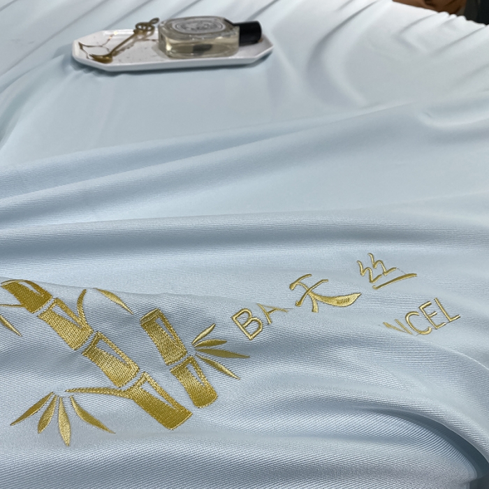 91家纺网 家纺一手货源 找家纺 眠帛家居 2021新款刺绣竹语天丝凉席三件套 刺绣兰