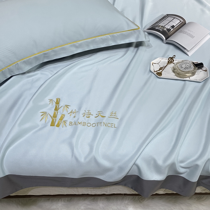 91家纺网 家纺一手货源 找家纺 眠帛家居 2021新款刺绣竹语天丝凉席三件套 刺绣兰