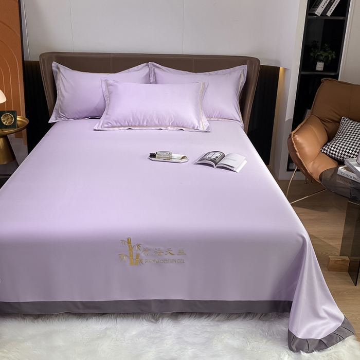 91家纺网 家纺一手货源 找家纺 眠帛家居 2021新款刺绣竹语天丝凉席三件套 刺绣紫