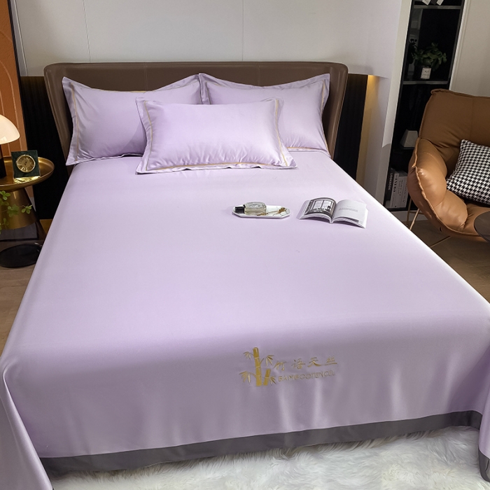 91家纺网 家纺一手货源 找家纺 眠帛家居 2021新款刺绣竹语天丝凉席三件套 刺绣紫