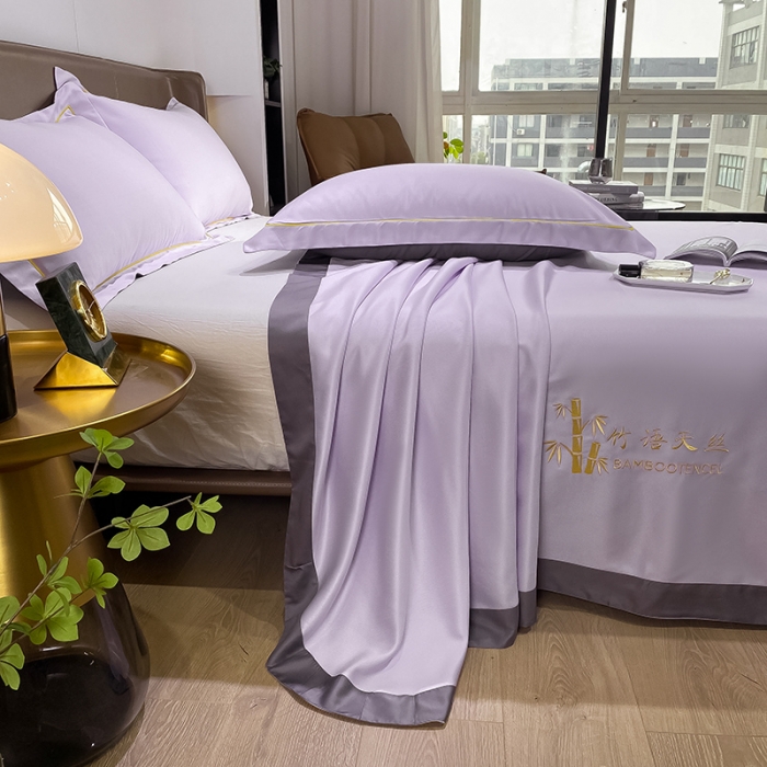 91家纺网 家纺一手货源 找家纺 眠帛家居 2021新款刺绣竹语天丝凉席三件套 刺绣紫