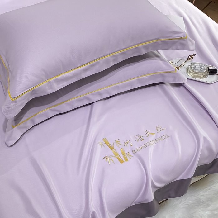 91家纺网 家纺一手货源 找家纺 眠帛家居 2021新款刺绣竹语天丝凉席三件套 刺绣紫