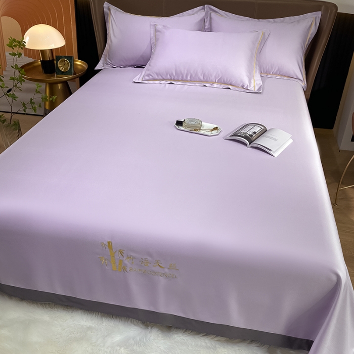 91家纺网 家纺一手货源 找家纺 眠帛家居 2021新款刺绣竹语天丝凉席三件套 刺绣紫