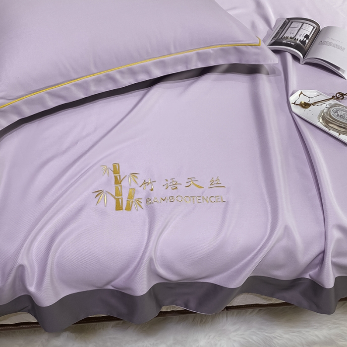 91家纺网 家纺一手货源 找家纺 眠帛家居 2021新款刺绣竹语天丝凉席三件套 刺绣紫