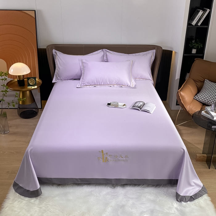 91家纺网 家纺一手货源 找家纺 眠帛家居 2021新款刺绣竹语天丝凉席三件套 刺绣紫