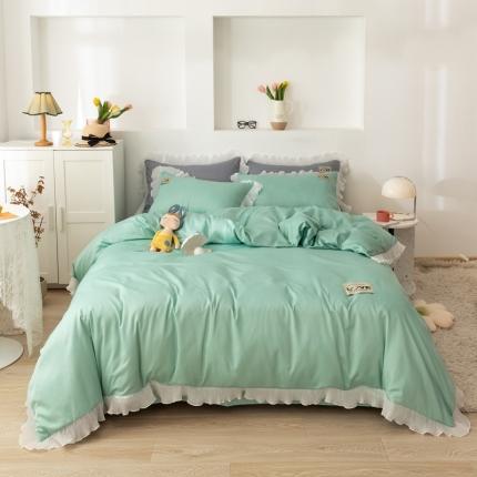 91家纺网 家纺一手货源 找家纺 （总）二八年华 23新款水洗真丝四件套荷叶花边纯色素色