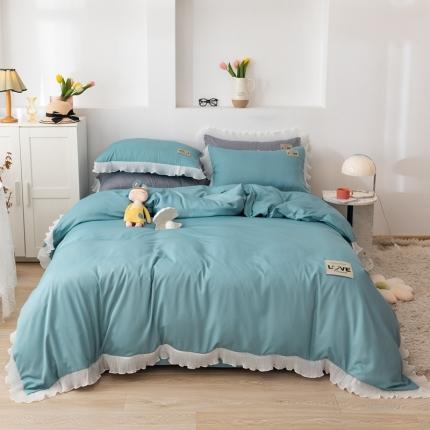 91家纺网 家纺一手货源 找家纺 （总）二八年华 23新款水洗真丝四件套荷叶花边纯色素色