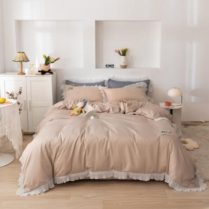 91家纺网 家纺一手货源 找家纺 （总）二八年华 23新款水洗真丝四件套荷叶花边纯色素色