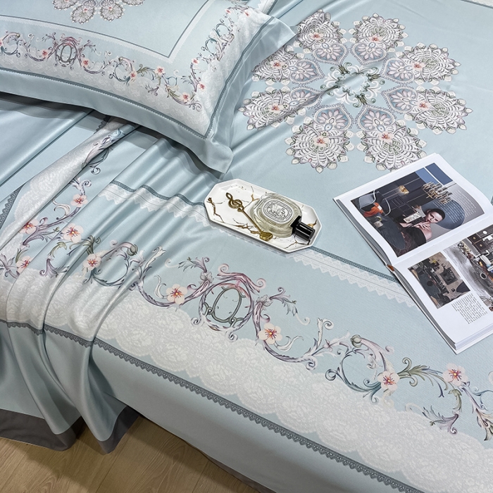 91家纺网 家纺一手货源 找家纺 眠帛家居 2021新款数码竹语天丝凉席三件套 花舞