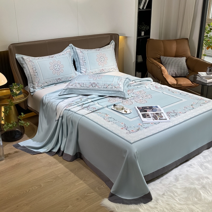 91家纺网 家纺一手货源 找家纺 眠帛家居 2021新款数码竹语天丝凉席三件套 花舞