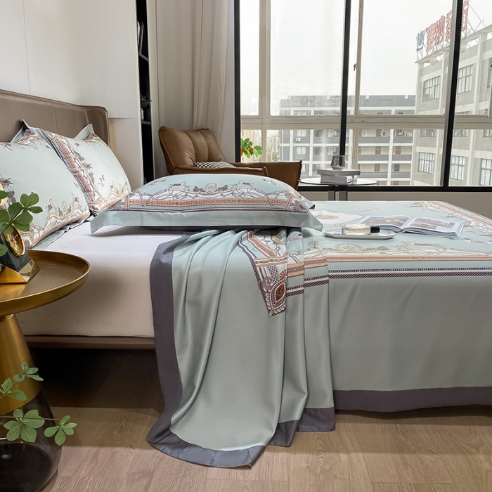 91家纺网 家纺一手货源 找家纺 眠帛家居 2021新款数码竹语天丝凉席三件套 克莱拉