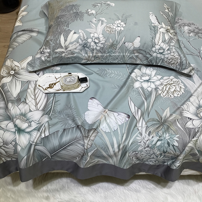 91家纺网 家纺一手货源 找家纺 眠帛家居 2021新款数码竹语天丝凉席三件套 鸟语花香