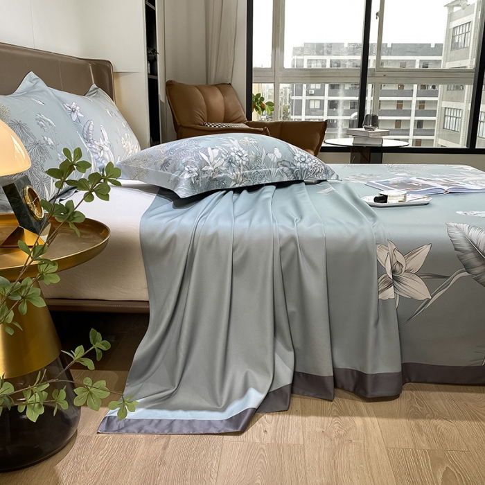 91家纺网 家纺一手货源 找家纺 眠帛家居 2021新款数码竹语天丝凉席三件套 鸟语花香